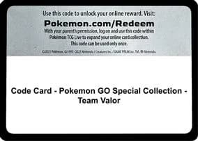 Code Card - Pokemon GO Special Collection - Team Valor